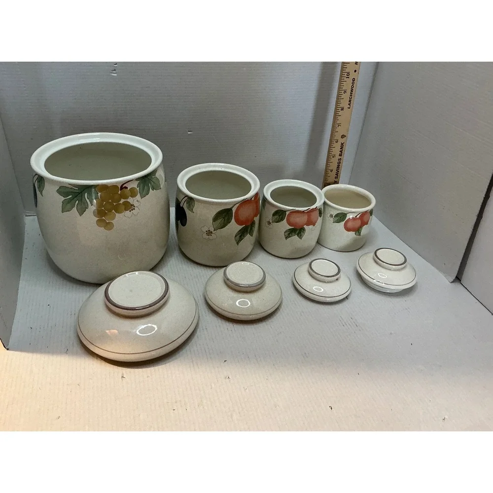 Mikasa Vintage Canister Set Fruit Panorama Country Classics 4pc Stoneware Cream
